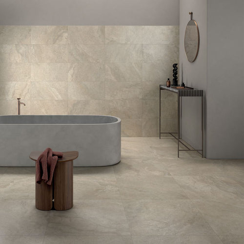 Beige stenlook fliser i 60x60 cm